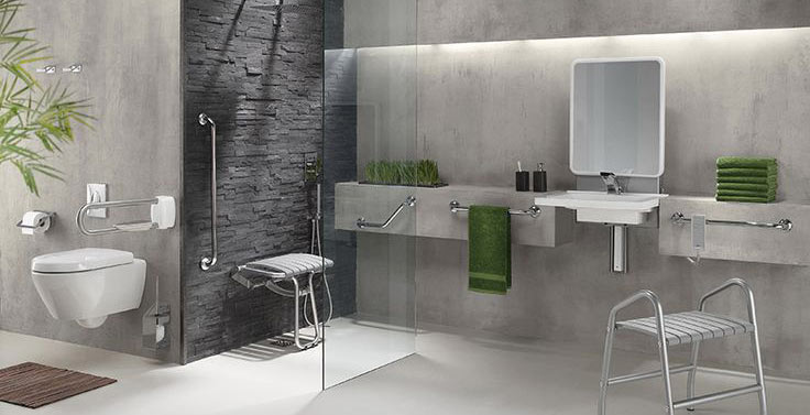 Conception d’un salon sur mesure par un architecte d’intérieur à Montpellier. Salle de bain avec douche italienne adaptée pour les personnes handicapées, les personnes à mobilité réduite et les personnes âgées