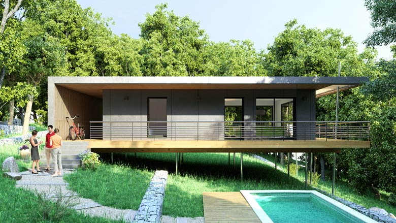 Projet d'architecture : construction d'une maison pop up sur pilotis pour un petit budget en Ardéche