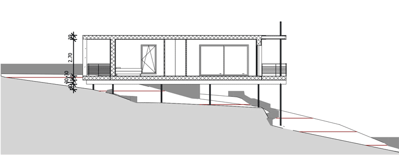Plan de coupe du projet de maison pop up réalisé par un architecte en Ardèche