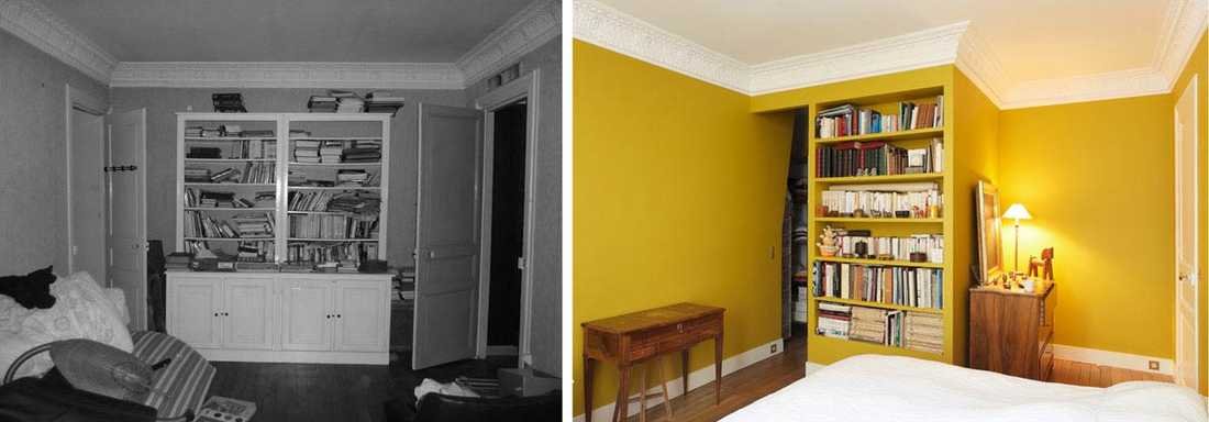 Avant - aprés salon d'un appartement aprés renovation par un architecte d'intérieur à Montpellier