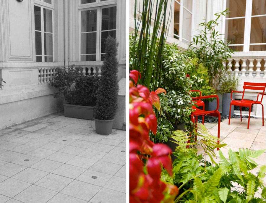 Aménagement de la cour d'un hôtel particulier par un jardinier paysagiste