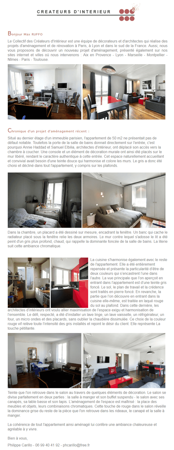 Newsletter de février 2013 sur la rénovation d'un appartement dans un immeuble parisien par un architecte DPLG spécialiste de l'architecture d'intérieur.
