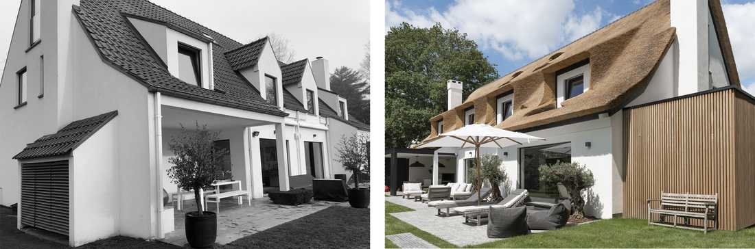 Photo avant-après de la restructuration complète d'une villa par un architecte d'intérieur à Montpellier