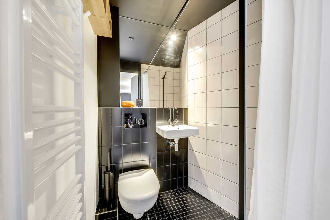 Salle de bain amenagée par un architecte d'intérieur dans un petit appartement