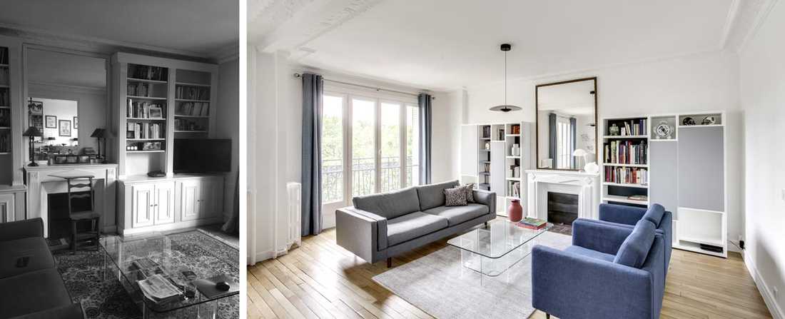 Photos avant - après de la rénovation d'un appartement haussmannien de 76m2