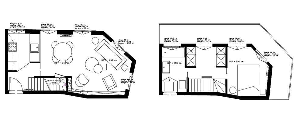 Plan de l'architecture intérieur d'un duplex à Montpellier