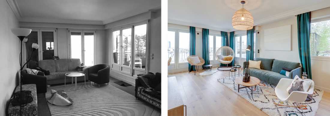Avant - après : Aménagement du salon d'un appartement des années 60 par un architecte d'intérieur à Montpellier