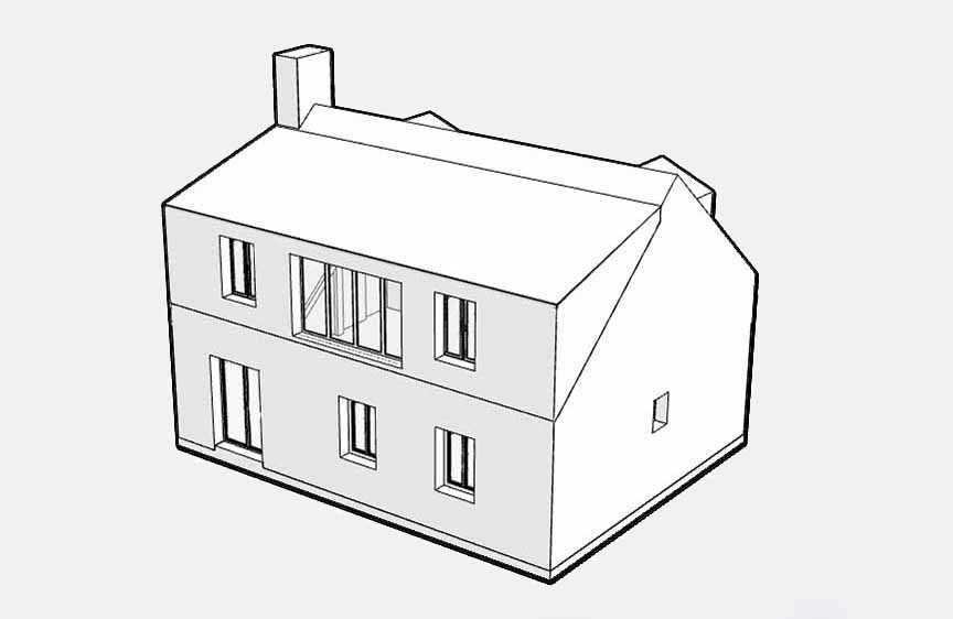 Plan de la surélévation partielle d'une maison par un architecte