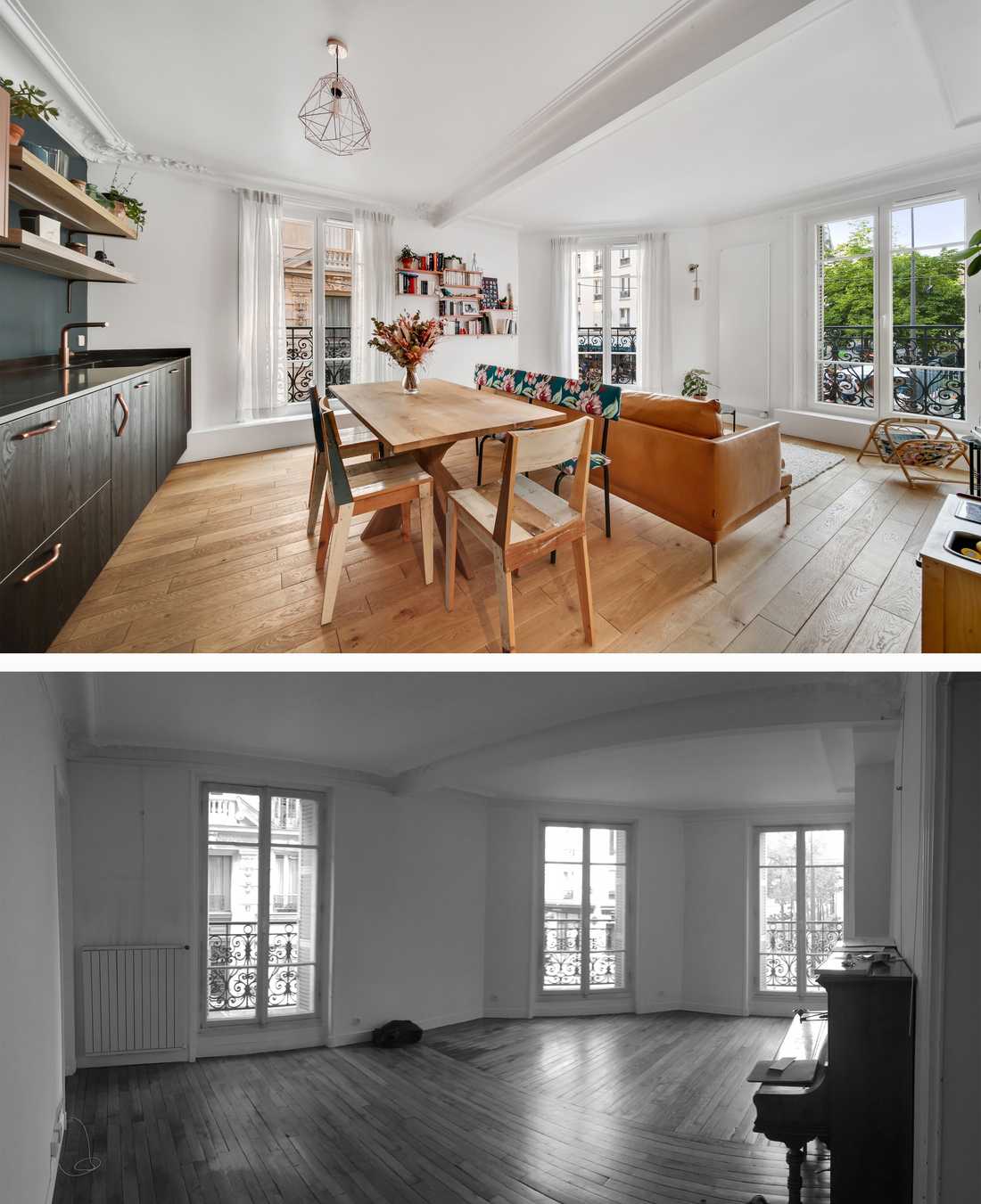 Before and after photo of the energy renovation of an apartment in Montpellier